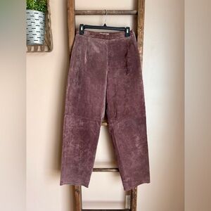 Terry Lewis Luxuries Leather Suede High-Rise Straight Leg Pants